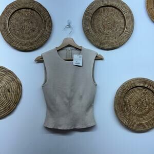 Zara Sleeveless Tank Top Small Neutral Beige Brown Seamed Minimalist